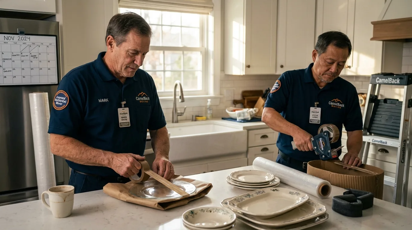 Professional crew packing kitchen dishware in Atoka, TN